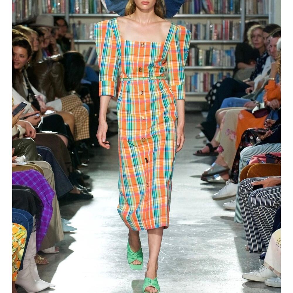 REJINA PYO NWT Leonie Orange Plaid Midi Dress Women’s Sz 14